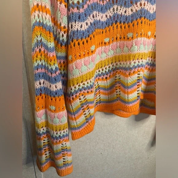 Melody Rainbow Striped Multi Color Women Sweater XL Loose Knit Colorful - Picture 2 of 9